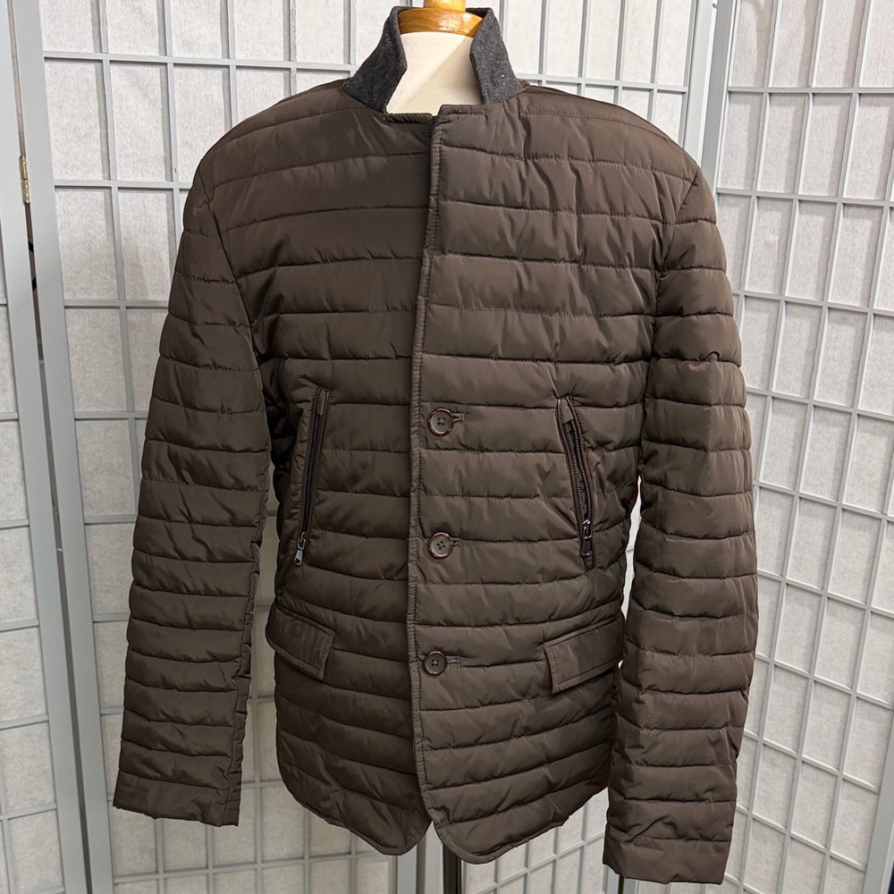 Tristan Men's Quilted Dark Brown Puffer Jacket, Small